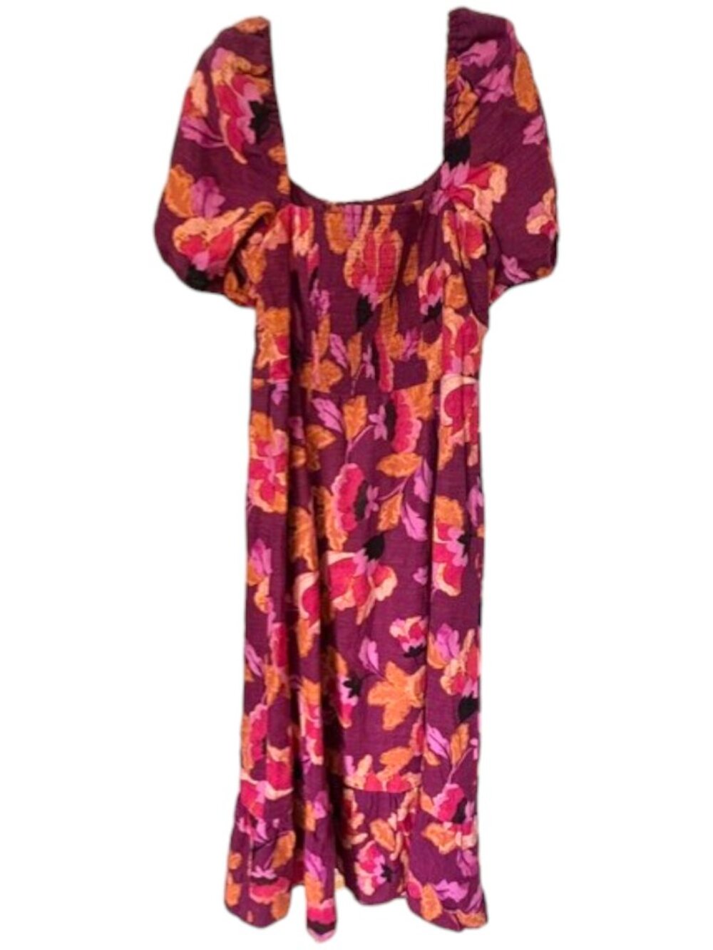 London Times Floral Puff Sleeve Bottom Ruffle Maxi Dress - Burgundy/Red - 16 - Picture 6 of 12